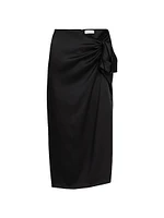 Gathered Satin Midi-Skirt