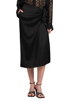 Gathered Satin Midi-Skirt