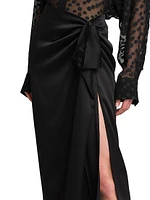 Gathered Satin Midi-Skirt
