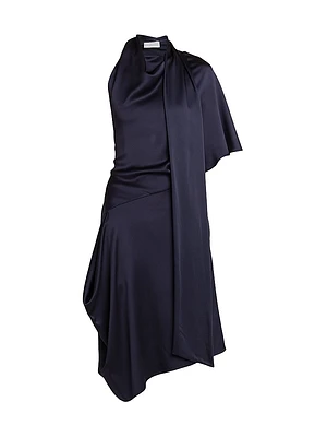 Satin Asymmetric Scarf Midi-Dress