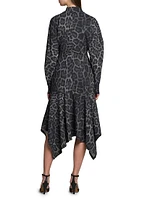 Asymmetric Leopard-Print Mock-Turtleneck Midi-Dress