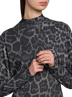 Asymmetric Leopard-Print Mock-Turtleneck Midi-Dress