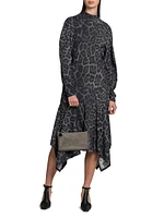 Asymmetric Leopard-Print Mock-Turtleneck Midi-Dress