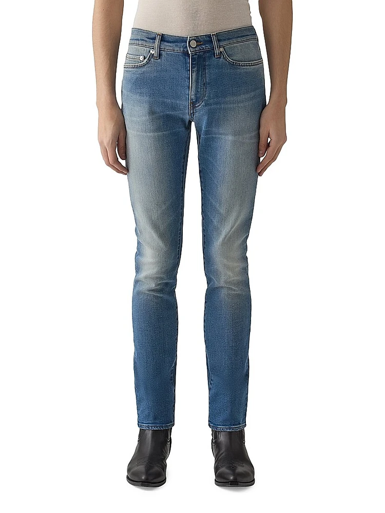 Washed Stretch-Denim Mid-Rise Slim-Fit Jeans