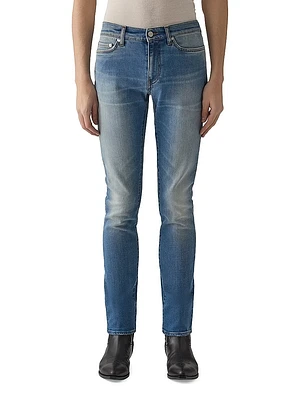 Washed Stretch-Denim Mid-Rise Slim-Fit Jeans