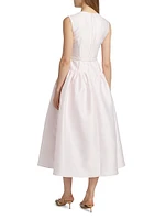 Taffeta Belted Drop-Waist Midi-Dress