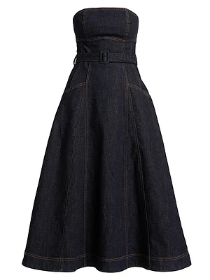 Bandeau Denim A-Line Midi-Dress