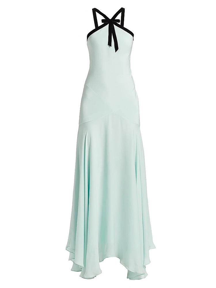 Silk Crepe Halterneck Maxi Dress