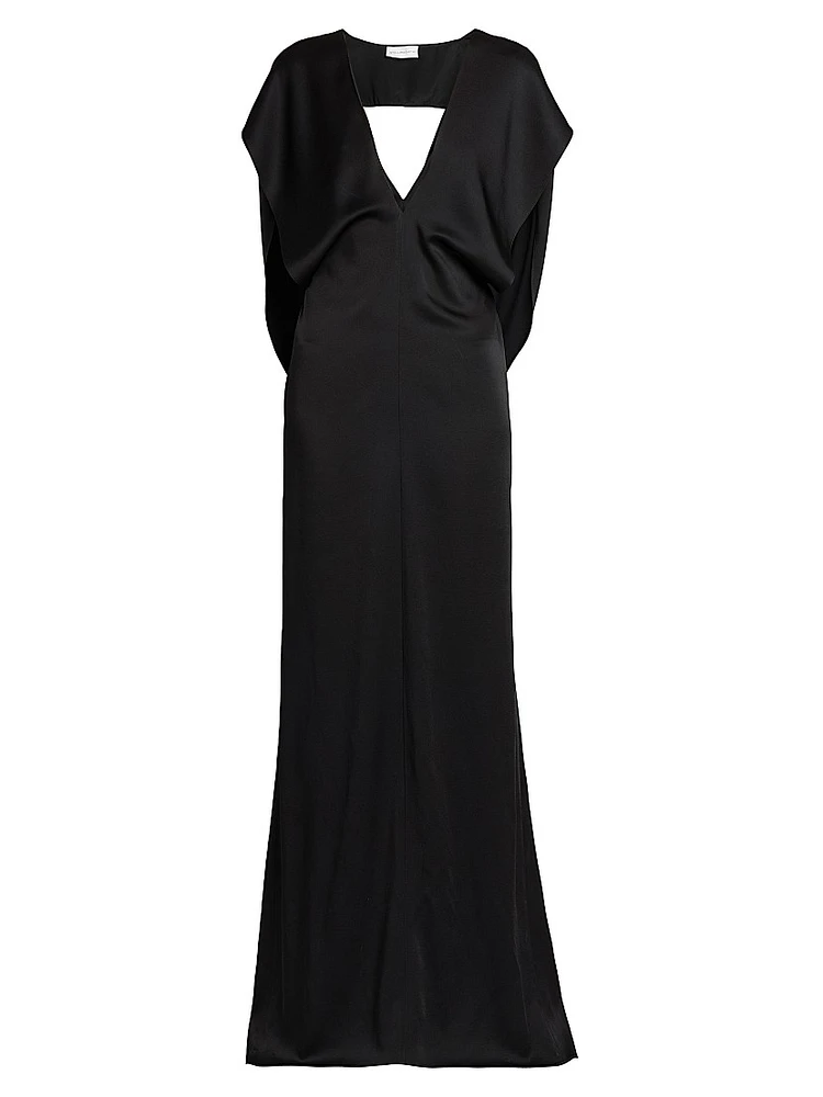 Draped Satin V-Neck Gown