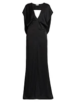 Draped Satin V-Neck Gown