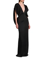 Draped Satin V-Neck Gown