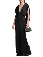 Draped Satin V-Neck Gown