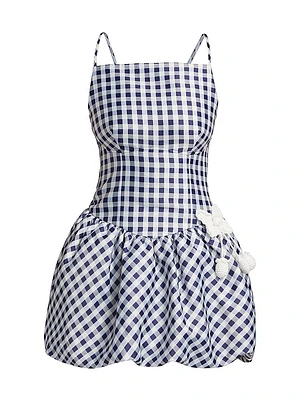 Gingham Taffeta Bubble-Skirt Minidress