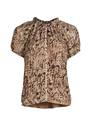 Soraya Abstract Print Puff-Sleeve Blouse