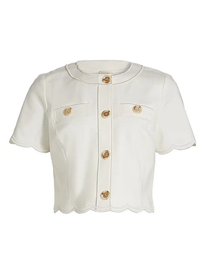 Sandra Scalloped Cotton-Blend Crop Jacket