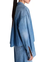 Tie-Neck Denim Button-Front Shirt