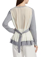 Tie-Back Chiffon Crewneck Sweatshirt