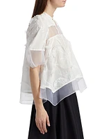 Embroidered Cotton Voile & Chiffon Flounce Top