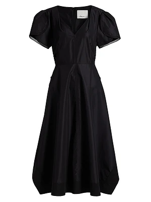 Soft Tulip Sleeve V-Neck Midi-Dress
