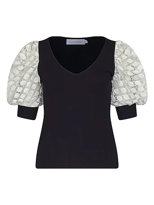 Brook Cotton-Jersey & Lace V-Neck Top