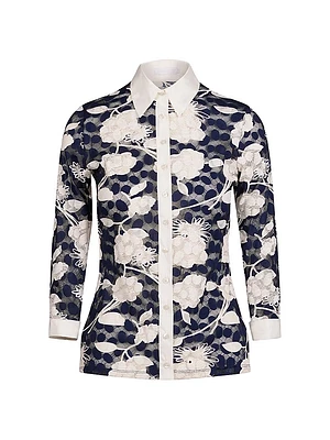 Vaxy Floral Lace & Mesh Button-Front Shirt