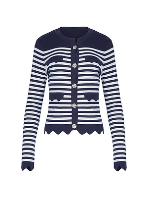 Viki Striped Scalloped-Hem Cardigan