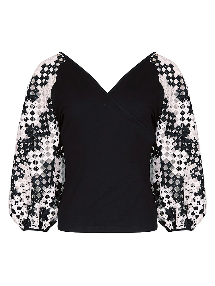 Mirella Printed Balloon-Sleeve Top