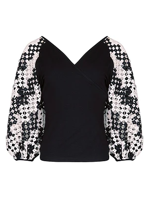 Mirella Printed Balloon-Sleeve Top
