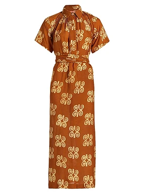 Issa Printed Cotton A-Line Midi-Dress