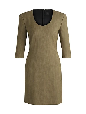 Scoop-Neck Dress Herringbone Stretch Fabric