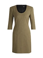 Scoop-Neck Dress Herringbone Stretch Fabric