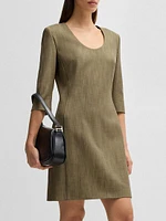 Scoop-Neck Dress Herringbone Stretch Fabric