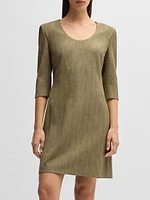 Scoop-Neck Dress Herringbone Stretch Fabric