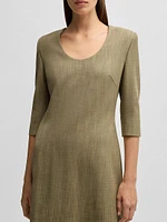 Scoop-Neck Dress Herringbone Stretch Fabric