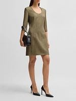 Scoop-Neck Dress Herringbone Stretch Fabric