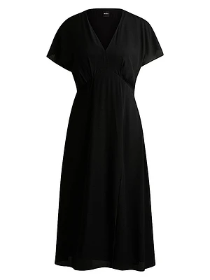 V-Neck Dress Dot-Patterned Silk