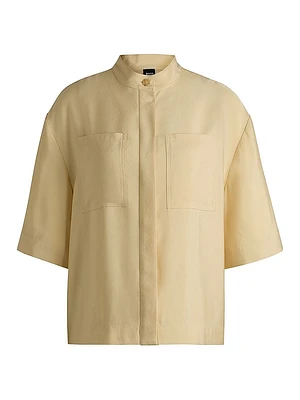Relaxed-Fit Blouse Soft Twill with Stand Collar