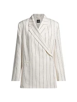 Relaxed-Fit Suit Jacket Striped Linen-Blend Bouclé