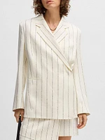 Relaxed-Fit Suit Jacket Striped Linen-Blend Bouclé