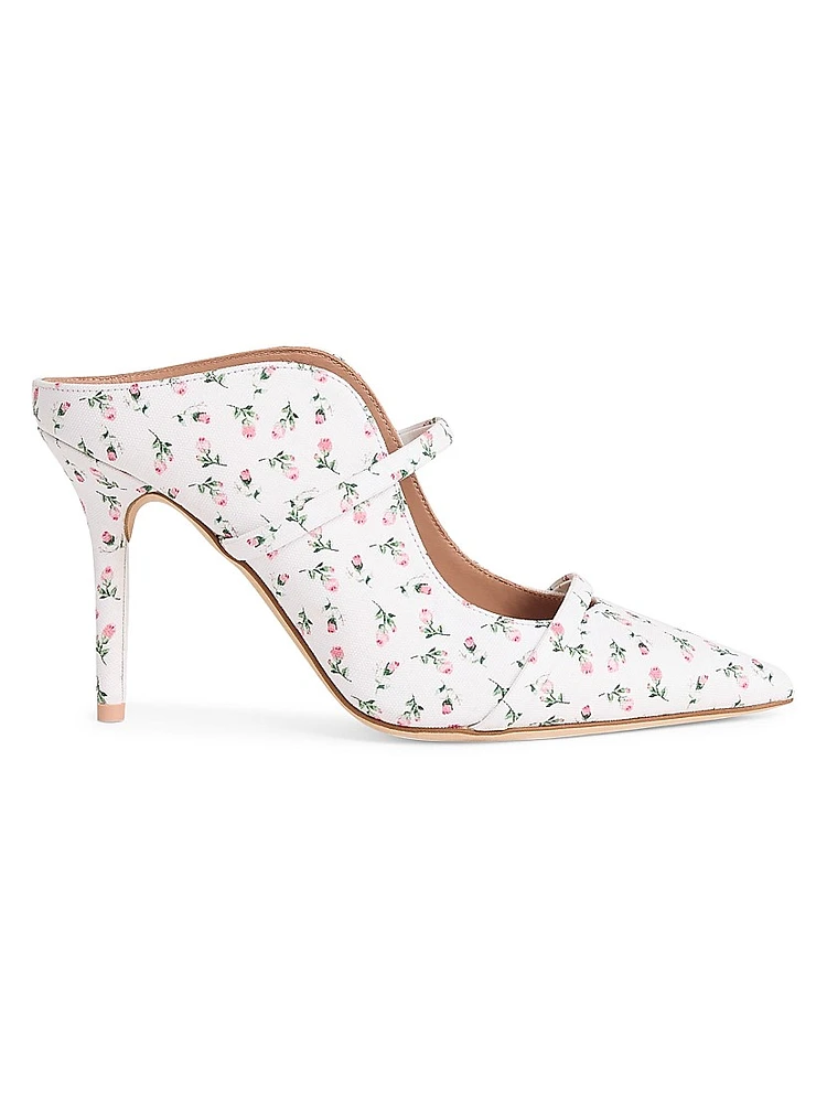Maureen 85MM Floral-Print Canvas Mules