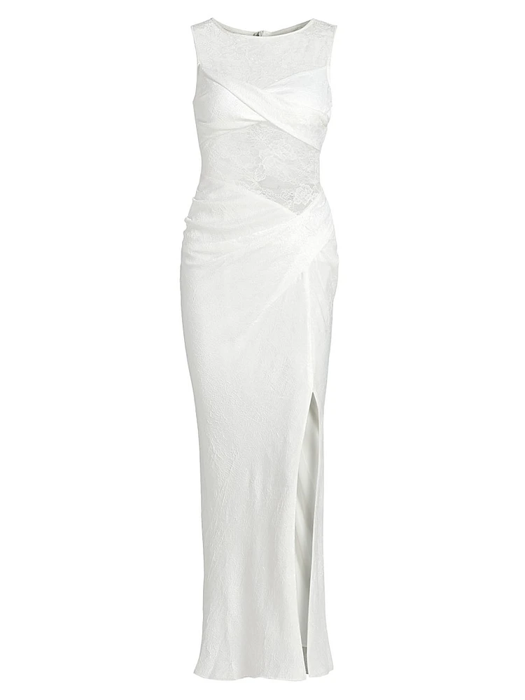 Nida Lace Draped Twist-Front Maxi Dress