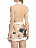 Izzy Floral Linen-Blend Halterneck Wrap Minidress