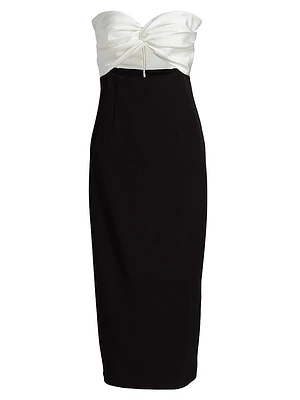 Marlo Colorblocked Satin & Stretch Cady Strapless Cocktail Dress