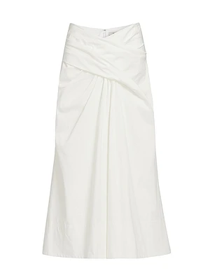 Bryn Gathered Stretch-Cotton Midi-Skirt