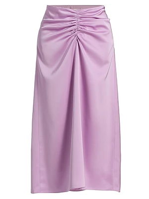 Lain Ruched Satin Midi-Skirt
