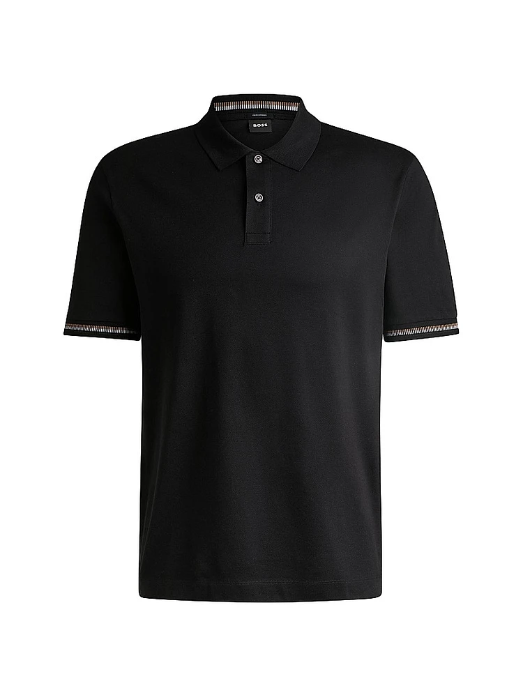 Mercerized-Cotton Regular-Fit Polo Shirt with Stripe Trims