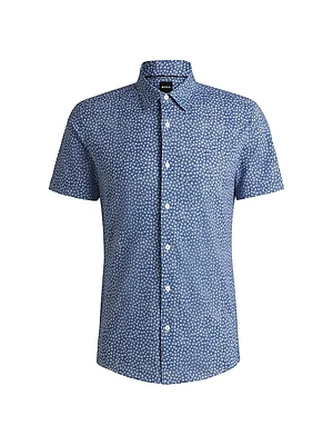 Slim-Fit Shirt Floral-Print Performance Fabric