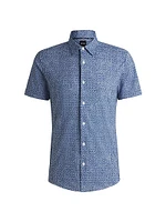 Slim-Fit Shirt Floral-Print Performance Fabric