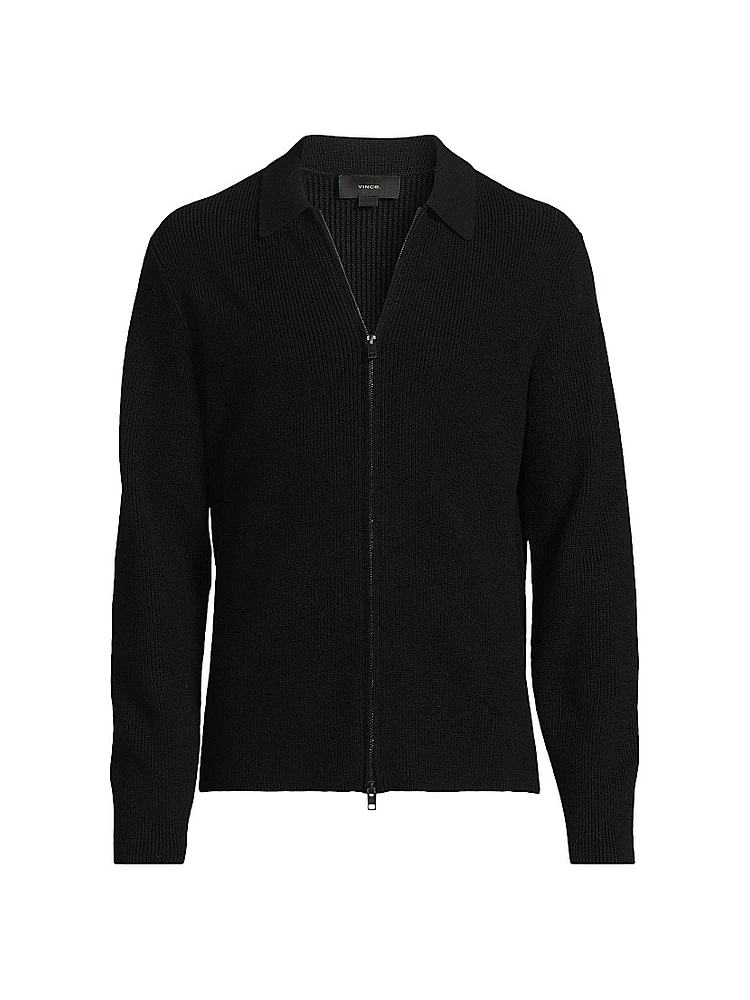 Ribbed Wool-Blend Zip-Up Shirt Jacket