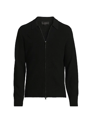 Ribbed Wool-Blend Zip-Up Shirt Jacket
